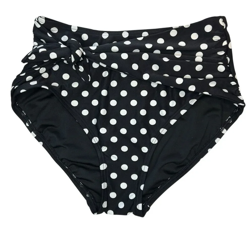 Kate Spade Women's High Waist Bikini Swim Bottom XS Black White Polka Dot